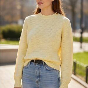 J. Crew Light Yellow Sweater with gold buttons